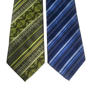 BRAND Q Set of 2 Made In Italy Green and Blue Stripe Print Ties